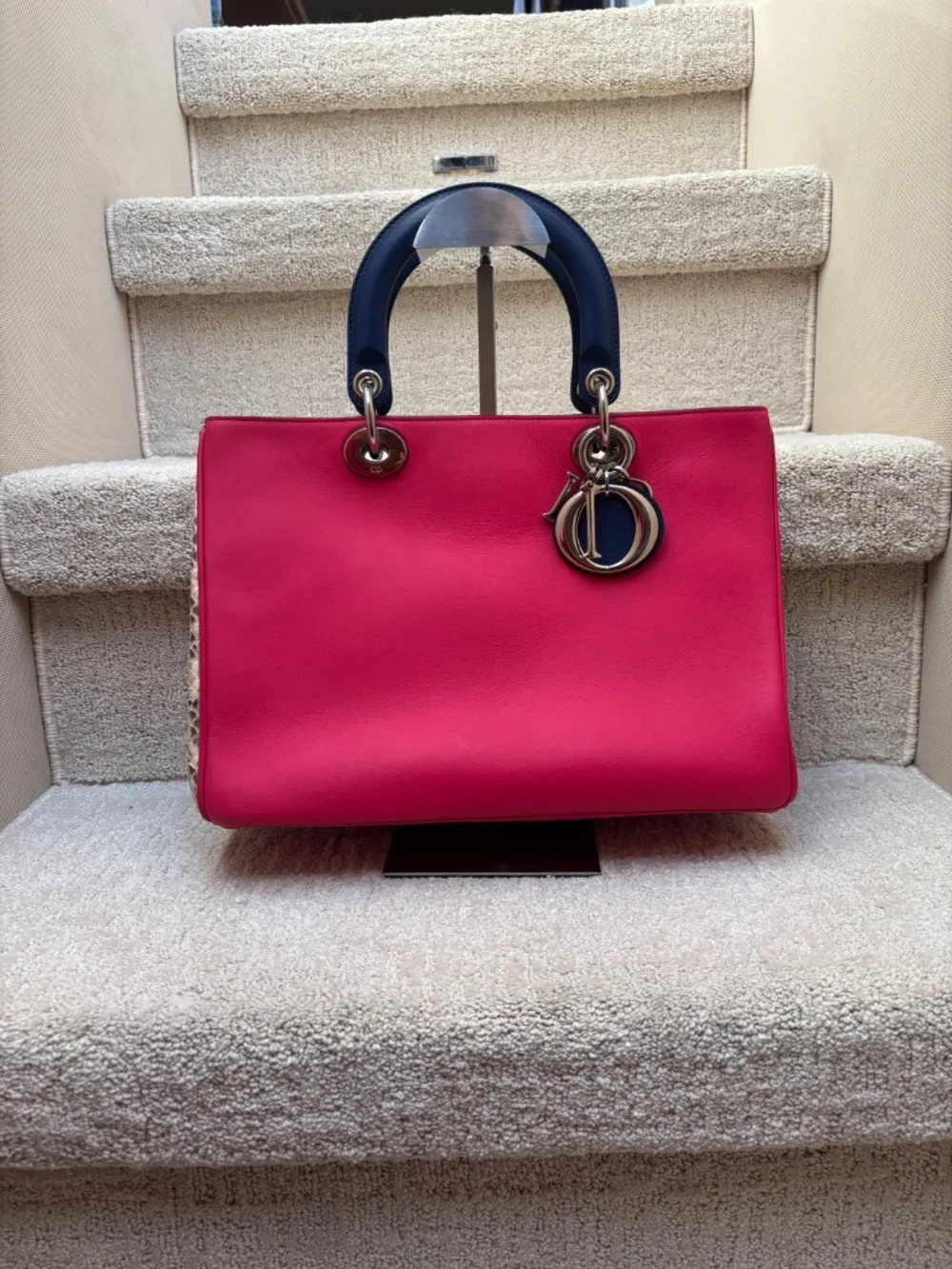 Christian Dior Diorissimo Tote in Hot Pink, Royal Blue & Python Pre-Owned